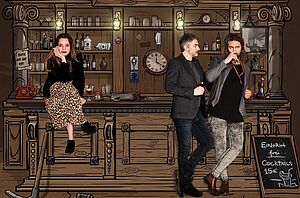 Fototmontage der Bandmitglieder von LIAB mit einer Bar im Hintergrund